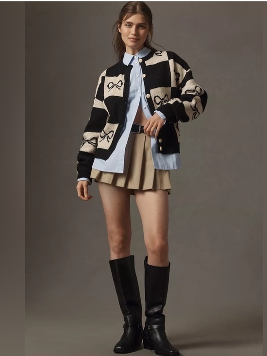 Lisa Says Gah Sweaters - Lisa Says‎ Gah Black and White Checkered Cardigan with Bow Design xs/s